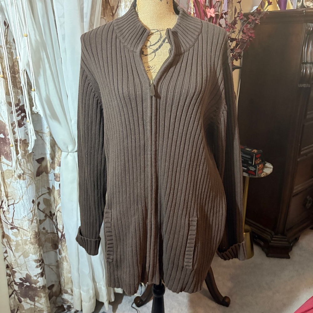 Jones New York Brown Ribbed Turtleneck Sweater